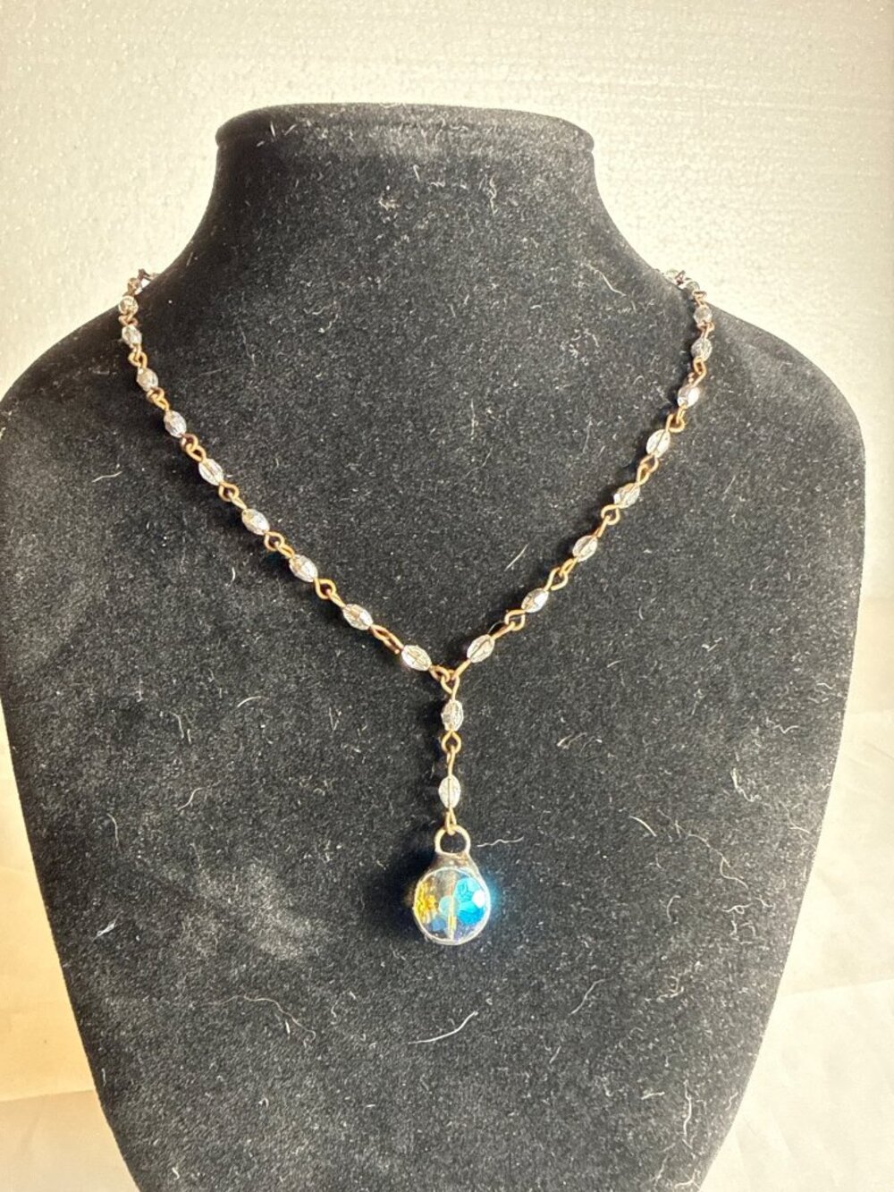 Crystal Beaded Y Drop Necklace Glass Orb Charm Boho Whimsigoth Lariat